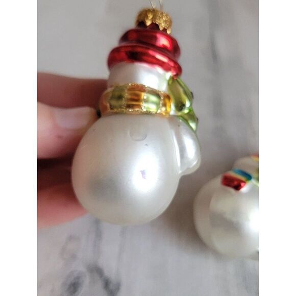 Unique Treasures blown glass snowman set ornament Xmas tree glitter - Picture 8 of 10